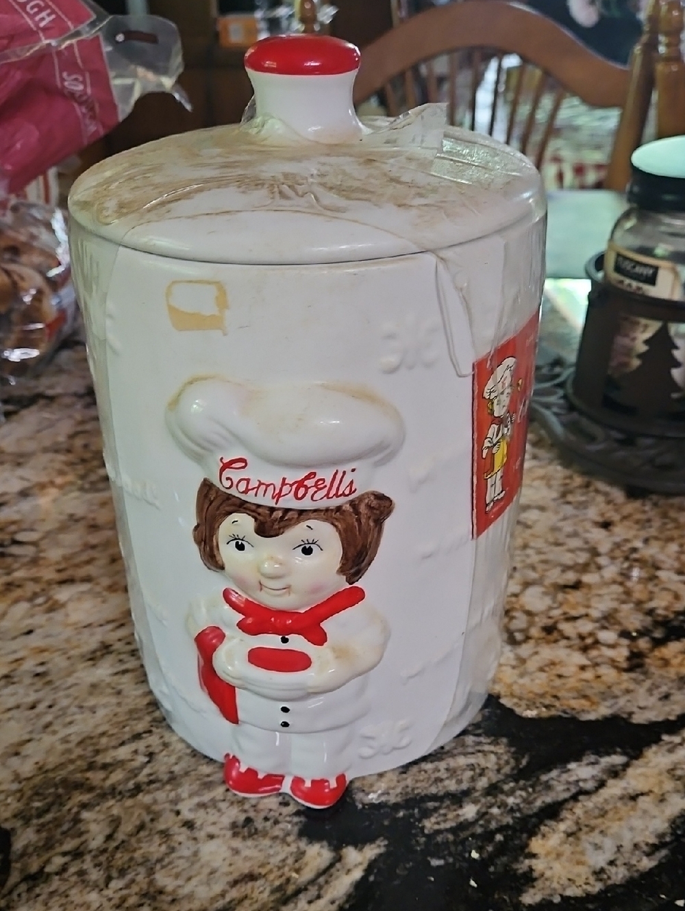 Never Opened Campbell's Vintage Ceramic Soup Canister - White & Red